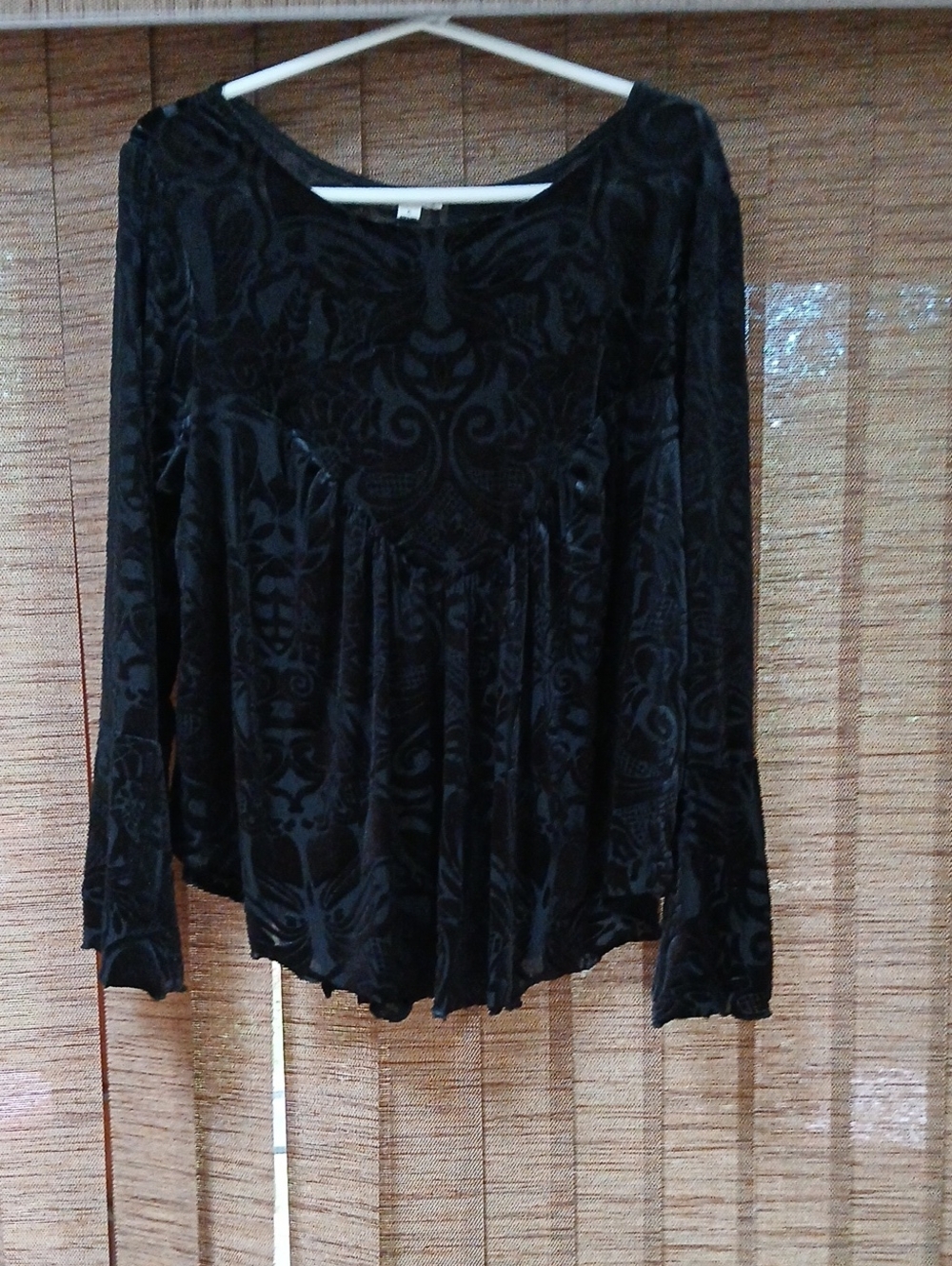 Ultra Pink Black Velvet Burnout Scoop Neck Long Sleeve Top